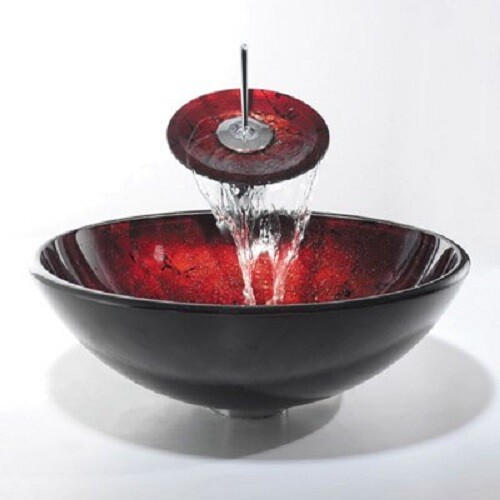 Luxury red black glass basin - red,