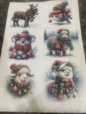 Rice Paper for Decoupage, CHRISTMAS ANIMALS Sheet B  A4 Laser Printed 6 Images