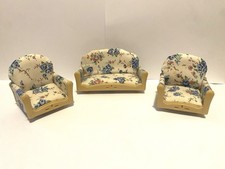 Sylvanian Families Sofa & Chairs Living Room Set - Blue Floral 3 Piece Suite