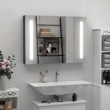 LED Mirror Cabinet Wall-Mounted Bathroom 3 Mirrored Door High Gloss Black