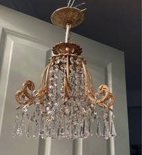 Vintage French-Style Gilt Metal & Crystal Chandelier Pendant Light – Rococo