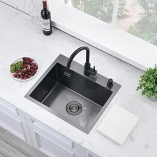 Stainless Steel Sink Black AUCTION Bar Outdoor Campervan Single Bowl 16 Gauge