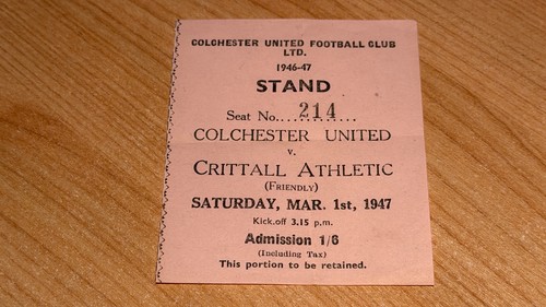 Ticket 1946 colchester - ticket, 1946/47