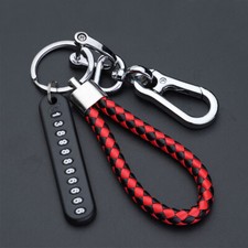 1x Anti-lost Phone Number Plate Pendant Car Keychain Key Ring Keyring Black&Red