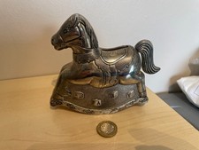Vintage silver colour metal money box Rocking Horse Piggy Bank new baby