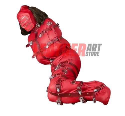 Red leather bondage padded - leather,