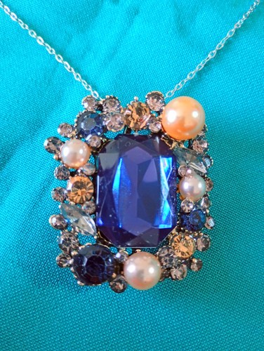 Aqua brooch necklace scarf pin - aqua,