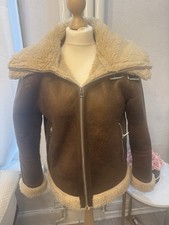 Topshop faux suede  oversized aviator jacket with double collar tan Size S
