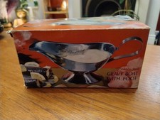 Vintage 1960s Stainless Steel Gravy Boat With Foot Never Used "Hasta Any Bisto?"
