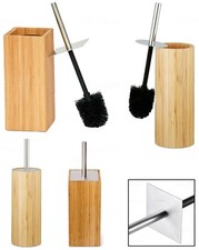 Bamboo Wooden Toilet Brush & Holder Set Butler Stand Heavy Duty Bathroom Cleaner