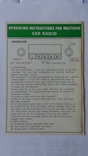 WALTHAM CAR RADIO INSTRUCTIONS MANUAL VINTAGE EPHEMERA