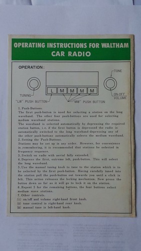 Waltham car radio - radio, instructions