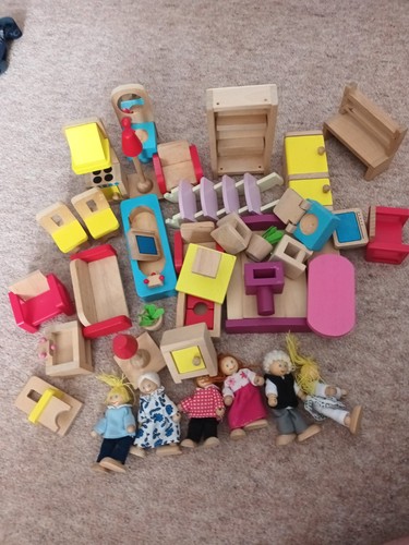 Wooden dolls house play set - wooden,