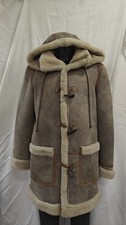 Men's Leather Genuine Sheepskin Duffle Coat Hooded 100% Real Shearling Fur f-42