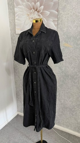 Black denim midi shirt - denim,