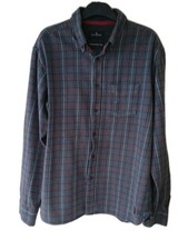 M&S Blue Harbour Men's Long Sleeve Button-Down Shirt L Grey With Red Check.