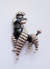 BNWOT Vintage 1980's Silver Metal & Black Enamel Poodle Dog Brooch  Deadstock