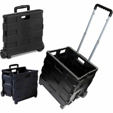 25KG Folding Boot Cart Shopping Trolley Storage Box With Wheels 45L USED-BROKEN