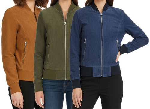 Women fine goat suede bomber - fine,