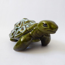 Trentham Pottery ceramic tortoise money box vintage 327, large khaki green 70s