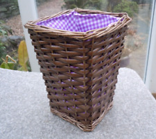 Small Lined Wicker Storage Basket 19cm tall 14cm square at rim