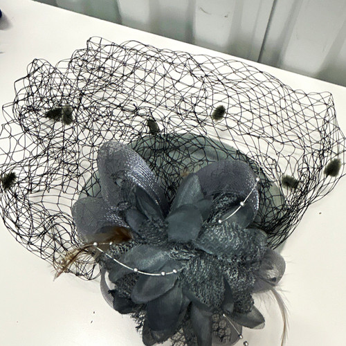 Gray black mesh feather - gray,