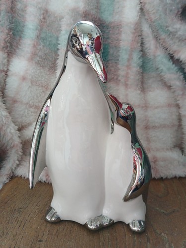 Penguin adult and baby - and, silver