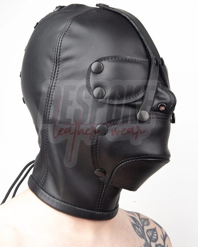 Leather bondage hood mask - leather,