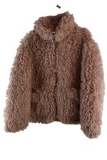 Topshop Womans Pink Fluffy Zip Up Teddy bear Jacket Size S Boho Chic