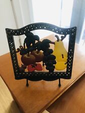 Vintage cookery book stand with page holders, heavy cast iron fruit design rare 