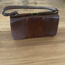 Genuine VIntage Mappin & Webb Chocolate Brown lizard skin leather Kelly handbag