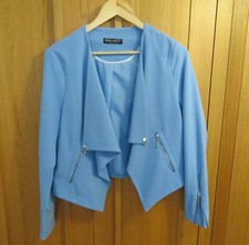 Select Cornflower Blue Biker Style Waterfall Jacket Cardigan Size 12 - 14