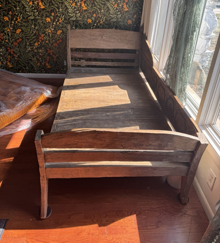 Antique brown wood daybed - antique,