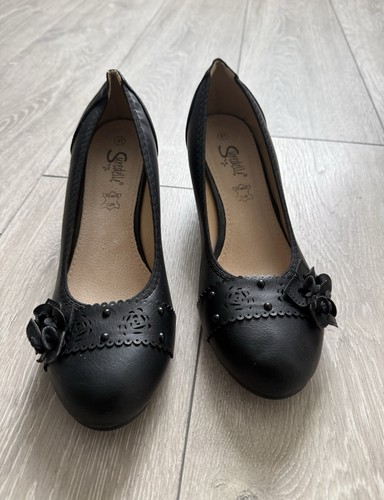 Suredelle black leather - leather, wedge
