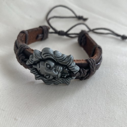 Leather cuff with lion head - leather,