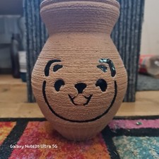 3D Printed Wood PLA Cute fuzzy skin Whimsical hand painted unique bear ? Vase