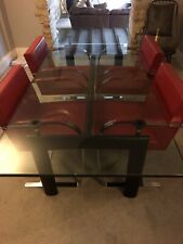 Le Corbusier Style Glass Table and 4x Chairs High Quality Substantial Furniture
