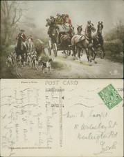 Fox Hunters & Wagon Carriage Horses Dogs Rotary Photo 