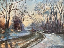 Vintage Oil Painting Winter Snow Scene 1971 By Nan Parker Signed Framed