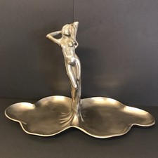Art Nouveau White Metal WMF Style Entree Dish Nude Woman / Lady Decorative 21cm