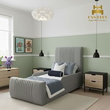 Toddler Panel Bed Frame Plush Velvet Upholstered Ottoman Gas Lift Storage 3FT UK