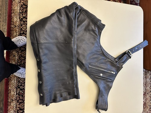Men black leather chaps - black,