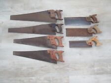 7 vintage old rusty carpenters wooden handled hand saws prop display upcycling