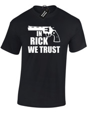 IN RICK WE TRUST MENS T SHIRT WALKING GRIMES DARYL DIXON DEAD MICHONNE NEGAN