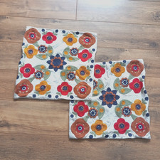 Pair Floral Crewelwork Cushion