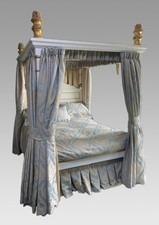 Hand Made White & Gold Painted Carved Wooden Four Poster Bed