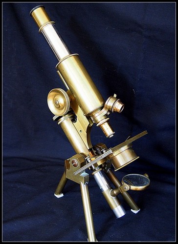 Antique brass microscope - brass,