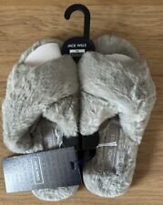 Jack Wills Grey Fluffy Slippers Junior Girls Size 12-13 New With Tags Ideal Gift