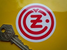 CZ Czechoslovakian Motorcycle STICKERS 60mm Pair Red & White Round Bike Classic