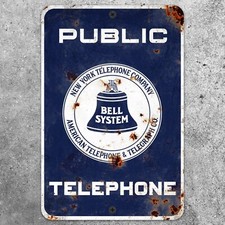 Public Telephone Metal Sign Vintage Antique Replica 8"x12" Aluminum Sign